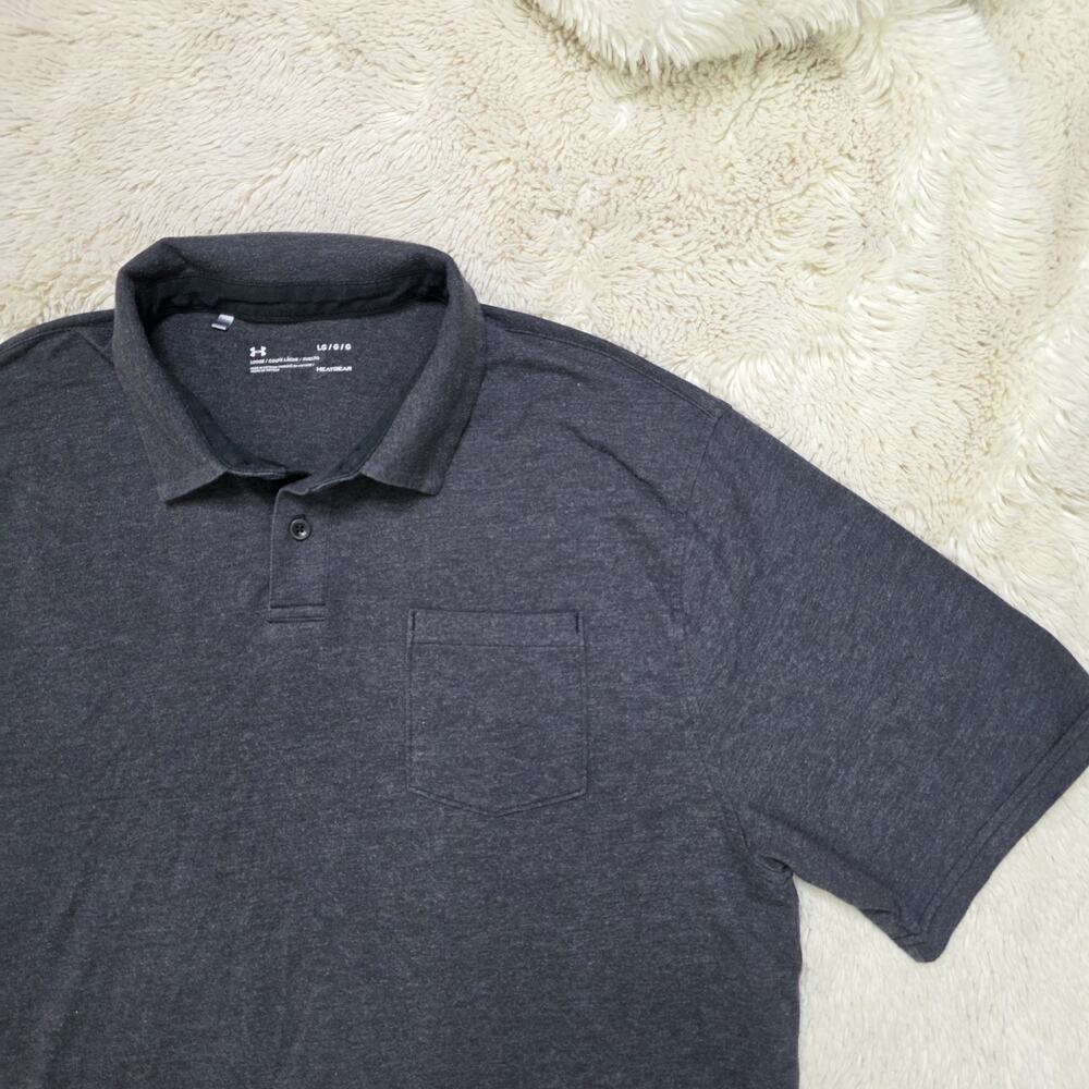 Men's Under Armour Heatgear Short Sleeve Gray Polo Shirt Loose Fit Size Large - Picture 2 of 6